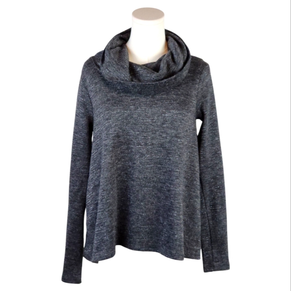 Abercrombie & Fitch Gray Cowl Neck Sweater M Metallic Thread Relaxed Fit Cozy